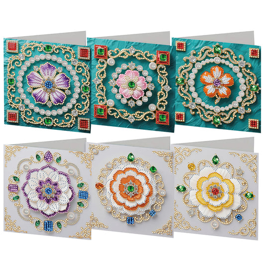 6pcs DIY Floral Pattern Diamond Art Greeting Cards for Festivals and Celebration