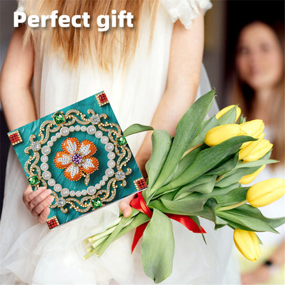 6pcs DIY Floral Pattern Diamond Art Greeting Cards for Festivals and Celebration