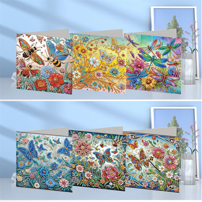 6pcs DIY Butterfly Bee Diamond Art Greeting Cards for Festivals and Celebrations