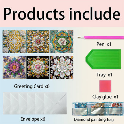 6pcs DIY Mandala Diamond Art Greeting Cards for Festivals and Celebrations