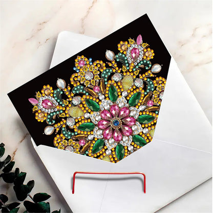 6pcs DIY Flower Pattern Diamond Art Greeting Cards for Festivals and Celebration