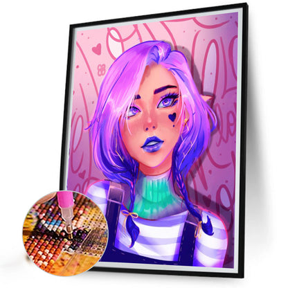 Purple-Haired Woman - Full Round Drill Diamond Painting 40*50CM