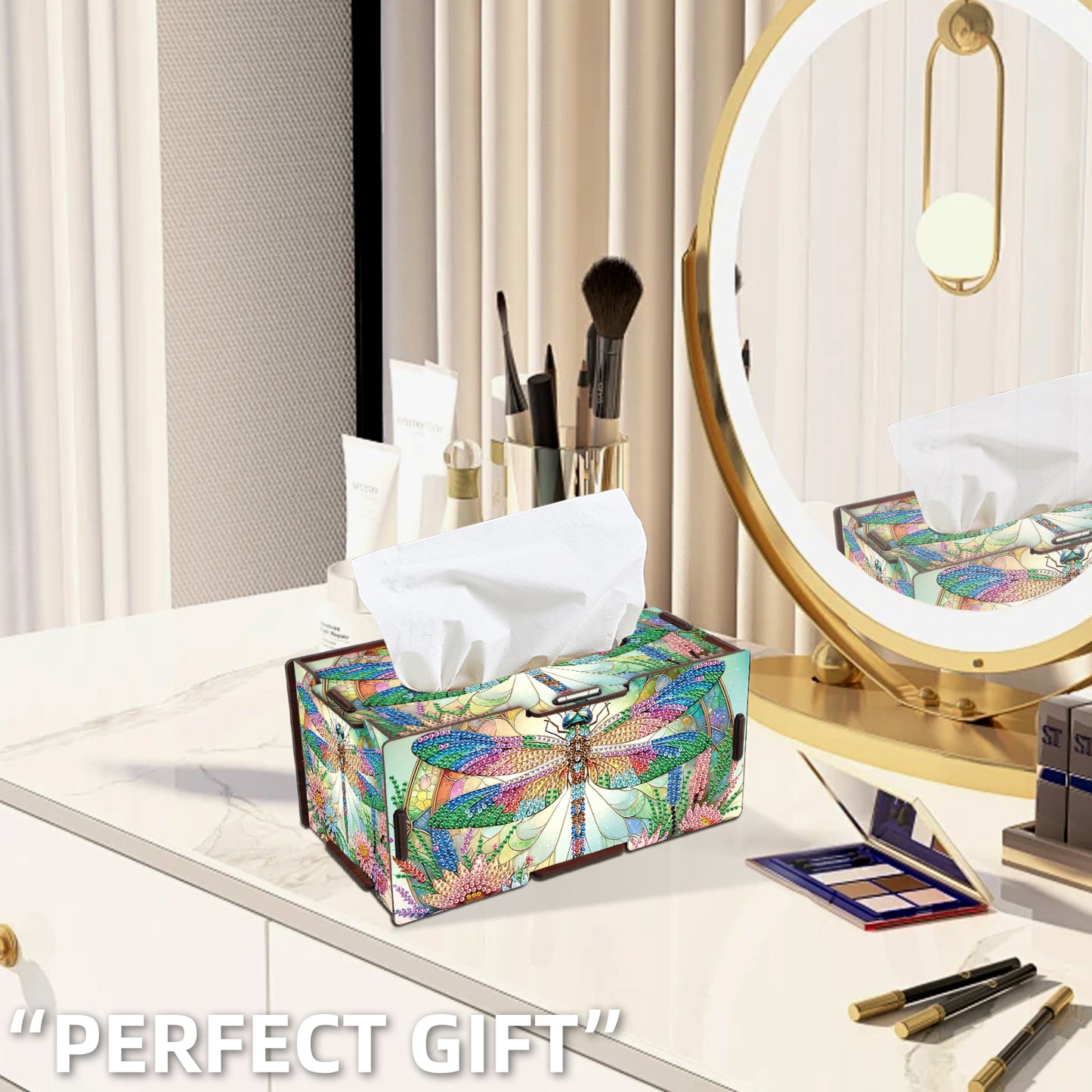 Wooden Diamond Painting Tissue Box for Home and Office Decoration (ZJH038)