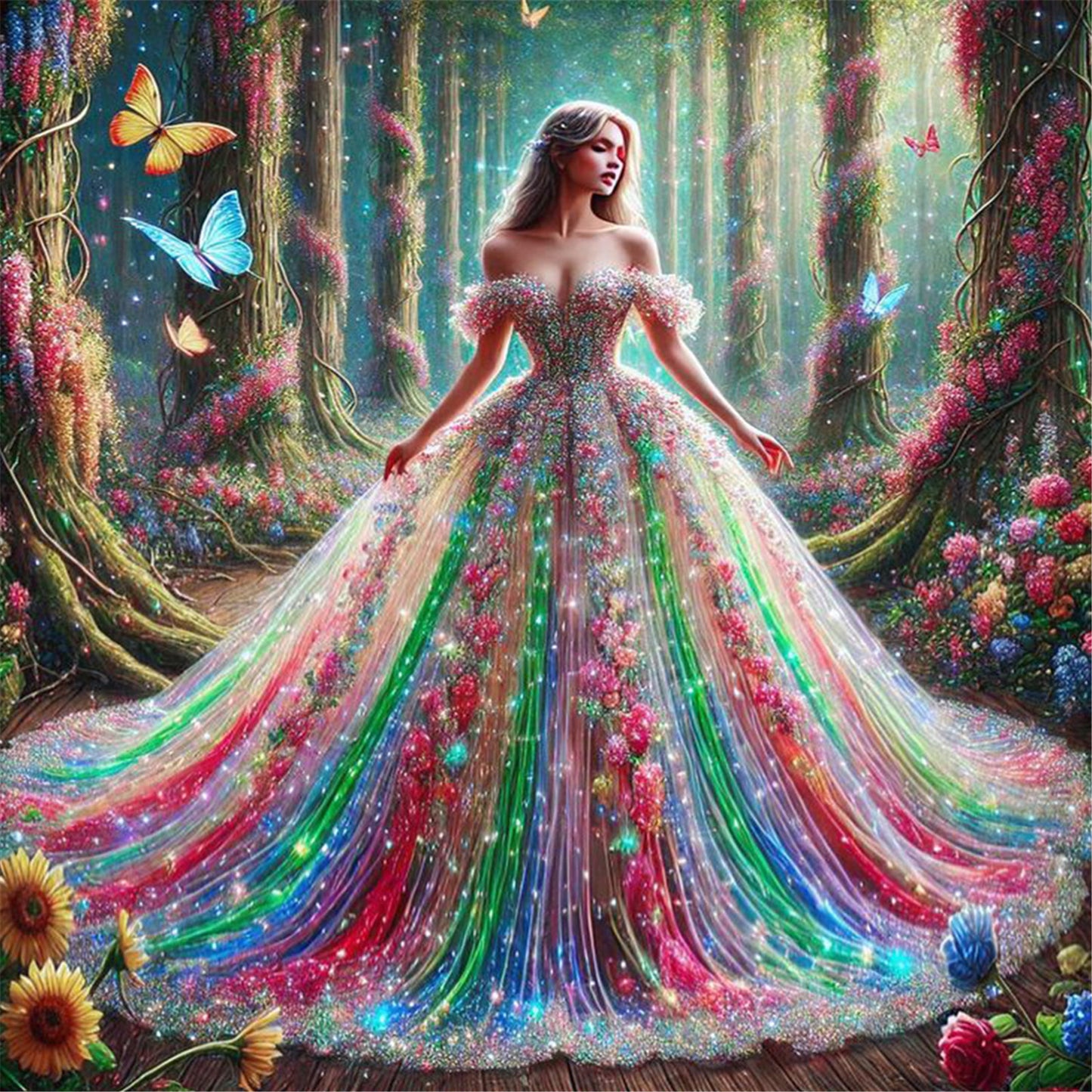 Girl In A Fancy Dress - Full Round Drill Diamond Painting 40*40CM