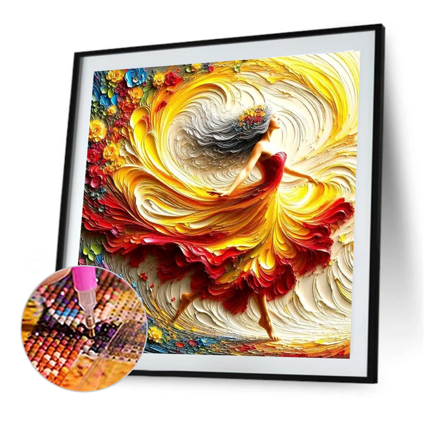 Girl In A Colorful Skirt - Full Round Drill Diamond Painting 40*40CM