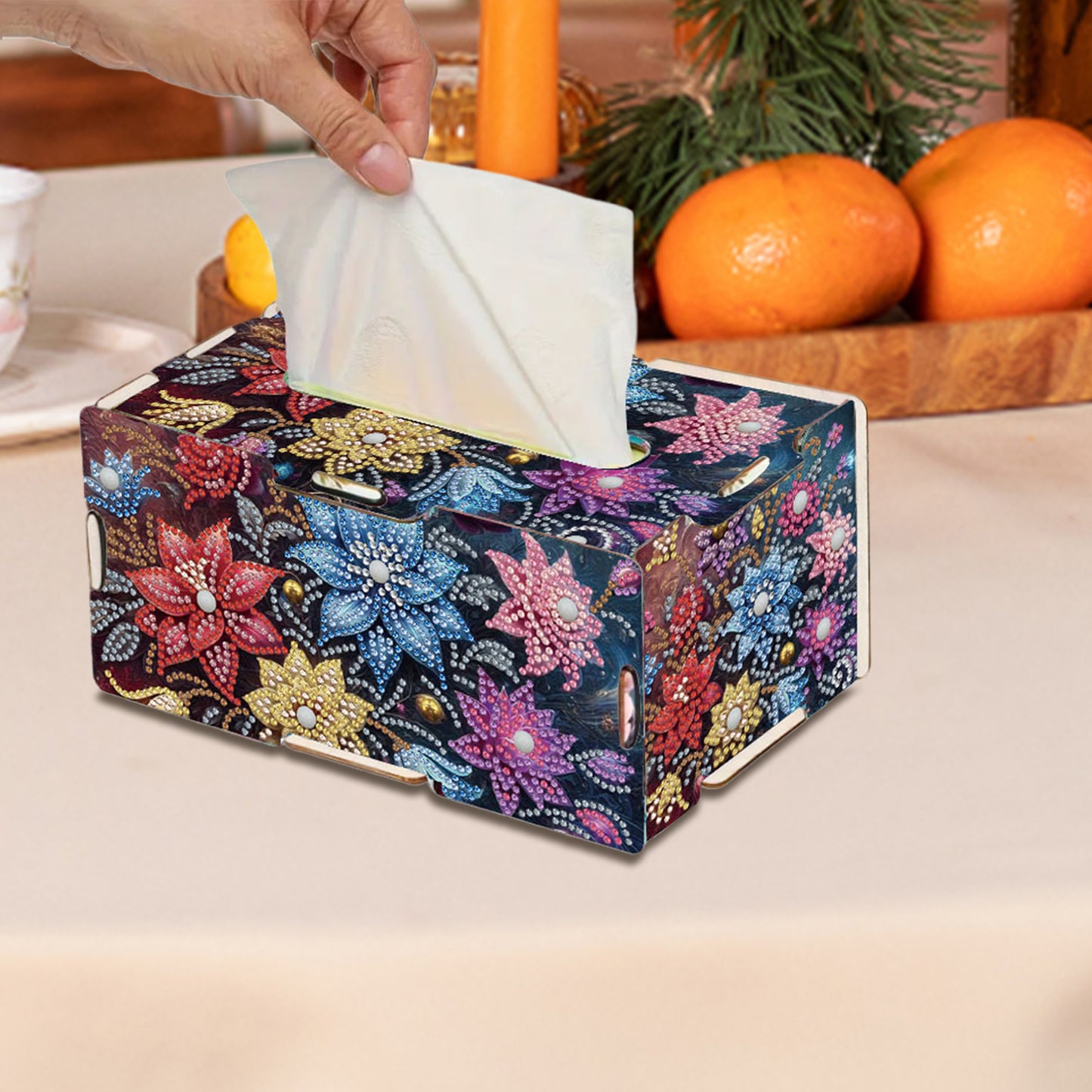 Flower DIY Diamond Art Paper Towel Holder for Home and Office Decoration