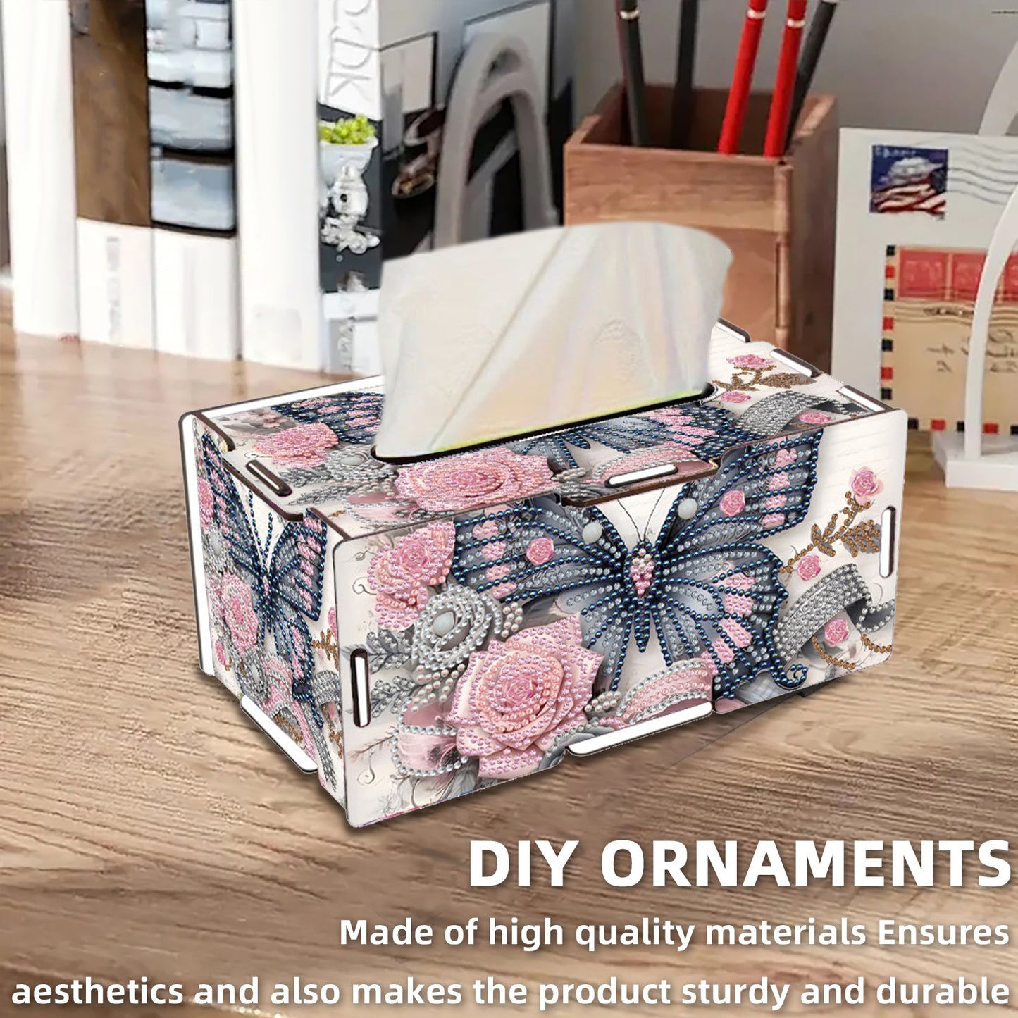 Flower Butterfly DIY Diamond Art Paper Towel Holder for Home and Office Decor