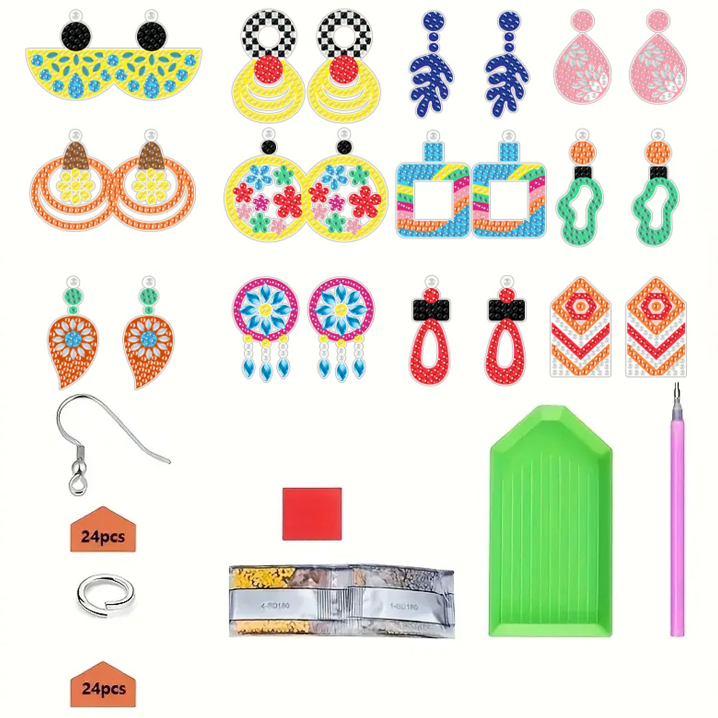 12 Pairs Geometry Diamond Painting Earrings DIY Diamond Art Earrings for Adults