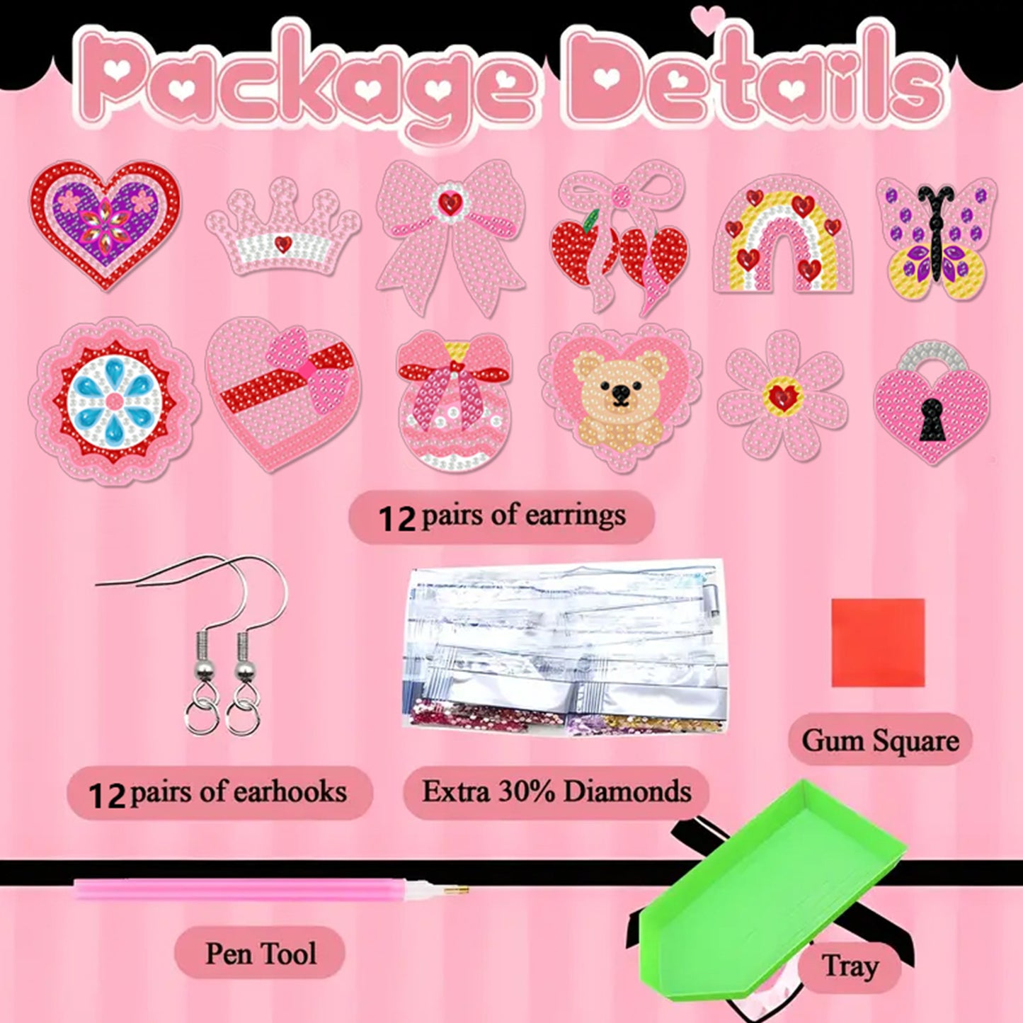 12 Pairs Valentines Day Diamond Painting Earrings DIY Diamond Art Earrings