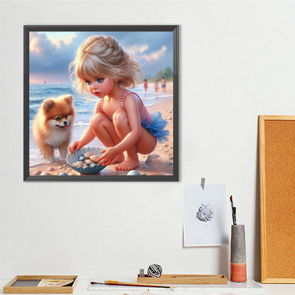 Little Girl On The Beach - Full Round Drill Diamond Painting 40*40CM