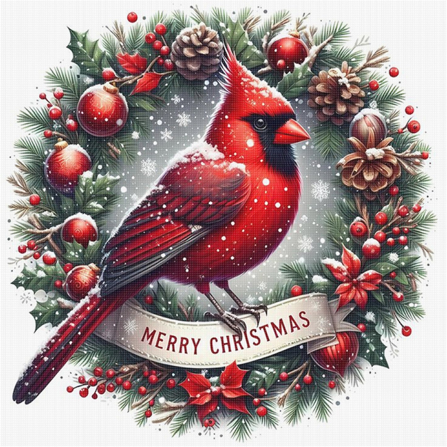 Wreath Cardinal - 11CT Stamped Cross Stitch 40*40CM