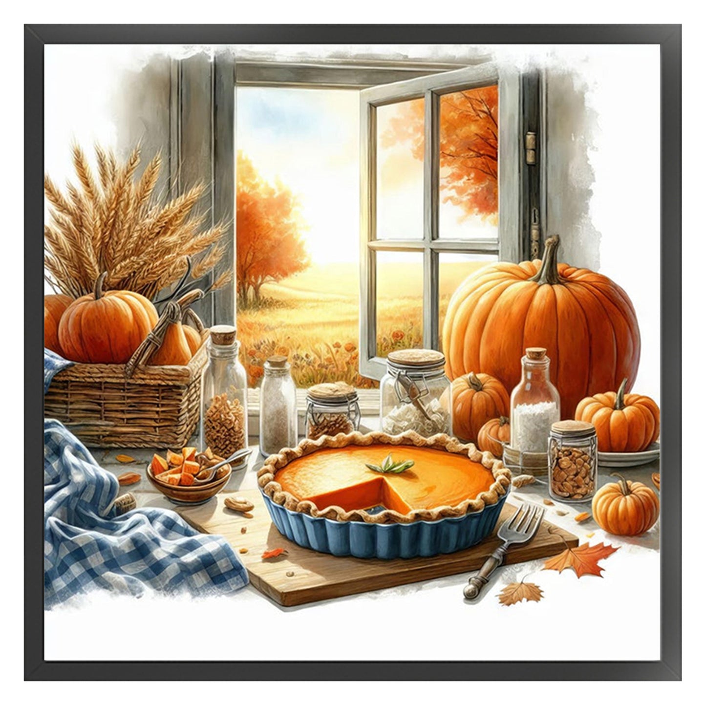 Autumn Window Scene - 11CT Stamped Cross Stitch 45*45CM