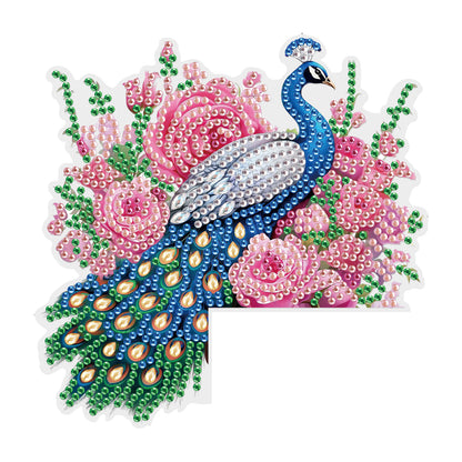 2Pcs DIY Diamond Art Door Corner Pendants Acrylic Door Decoration (Peacock)