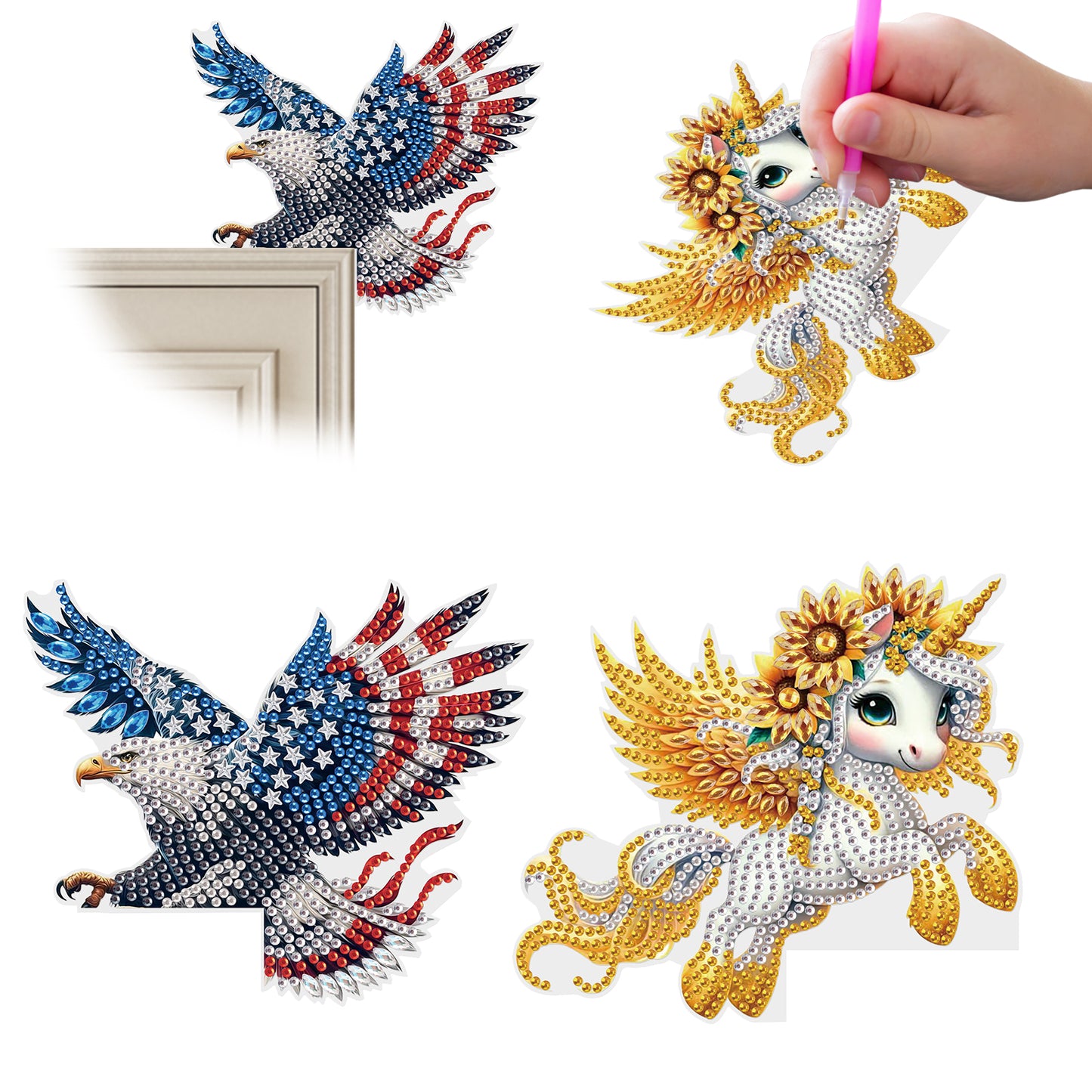 2Pcs DIY Diamond Art Door Corner Pendants Acrylic Door Decoration (Eagle)