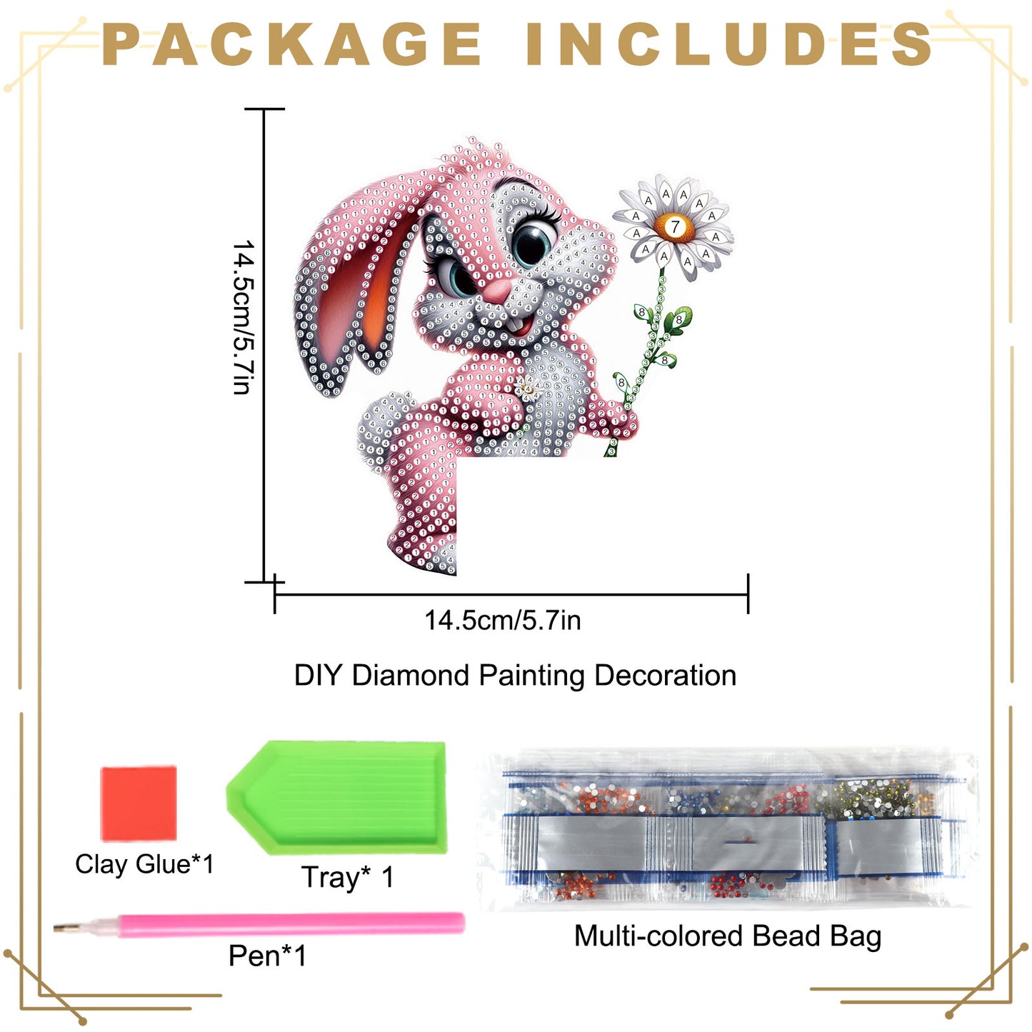 2Pcs DIY Diamond Art Door Corner Pendants Acrylic Door Decoration (Bunny)