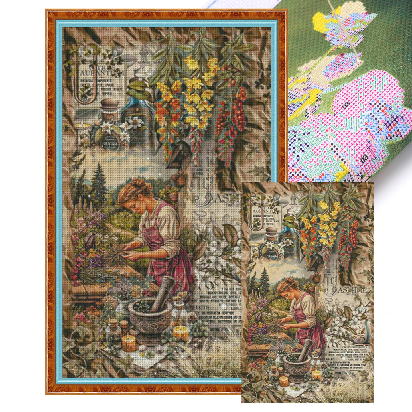 Perfume Making Woman - 14CT Stamped Cross Stitch 65*100CM(Egyptian cotton)(Fairy Brand)