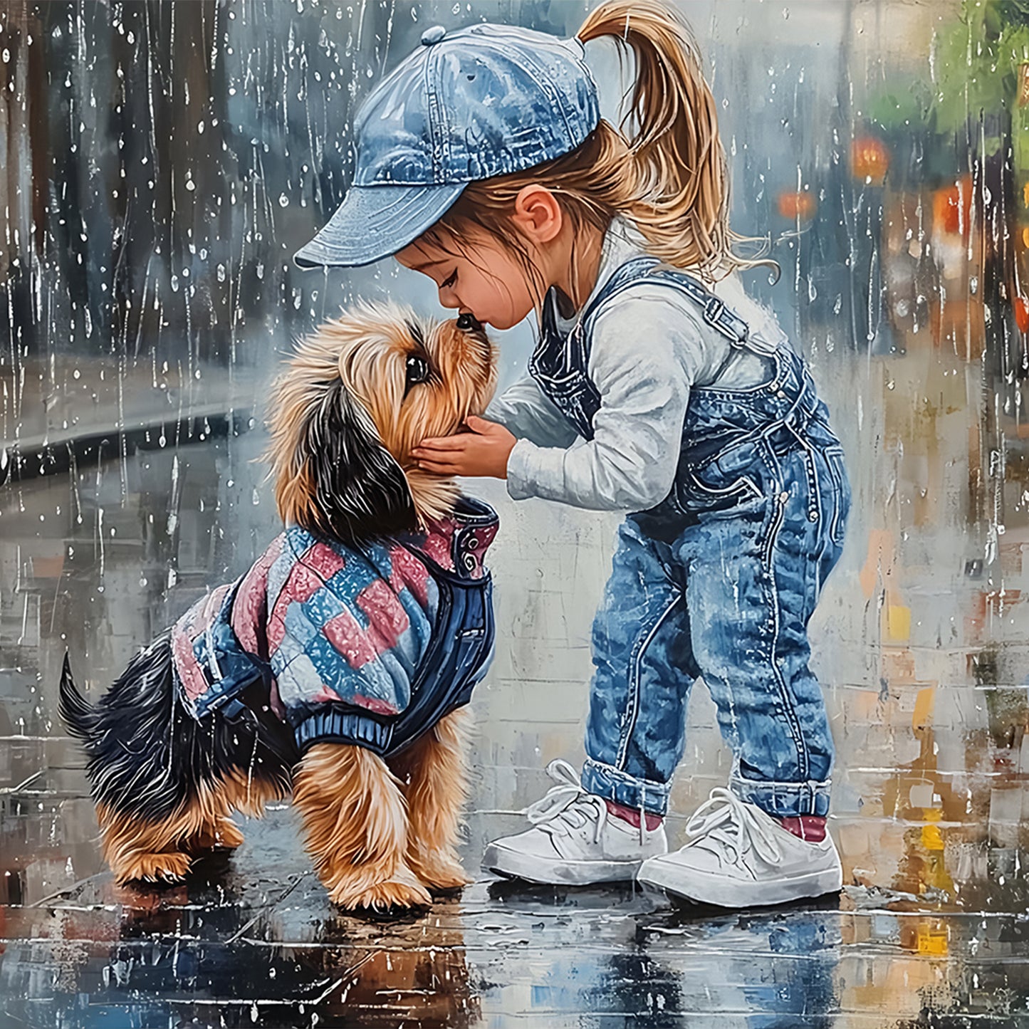 Little Girl With Cute Pets - Full Round Drill Diamond Painting 40*40CM