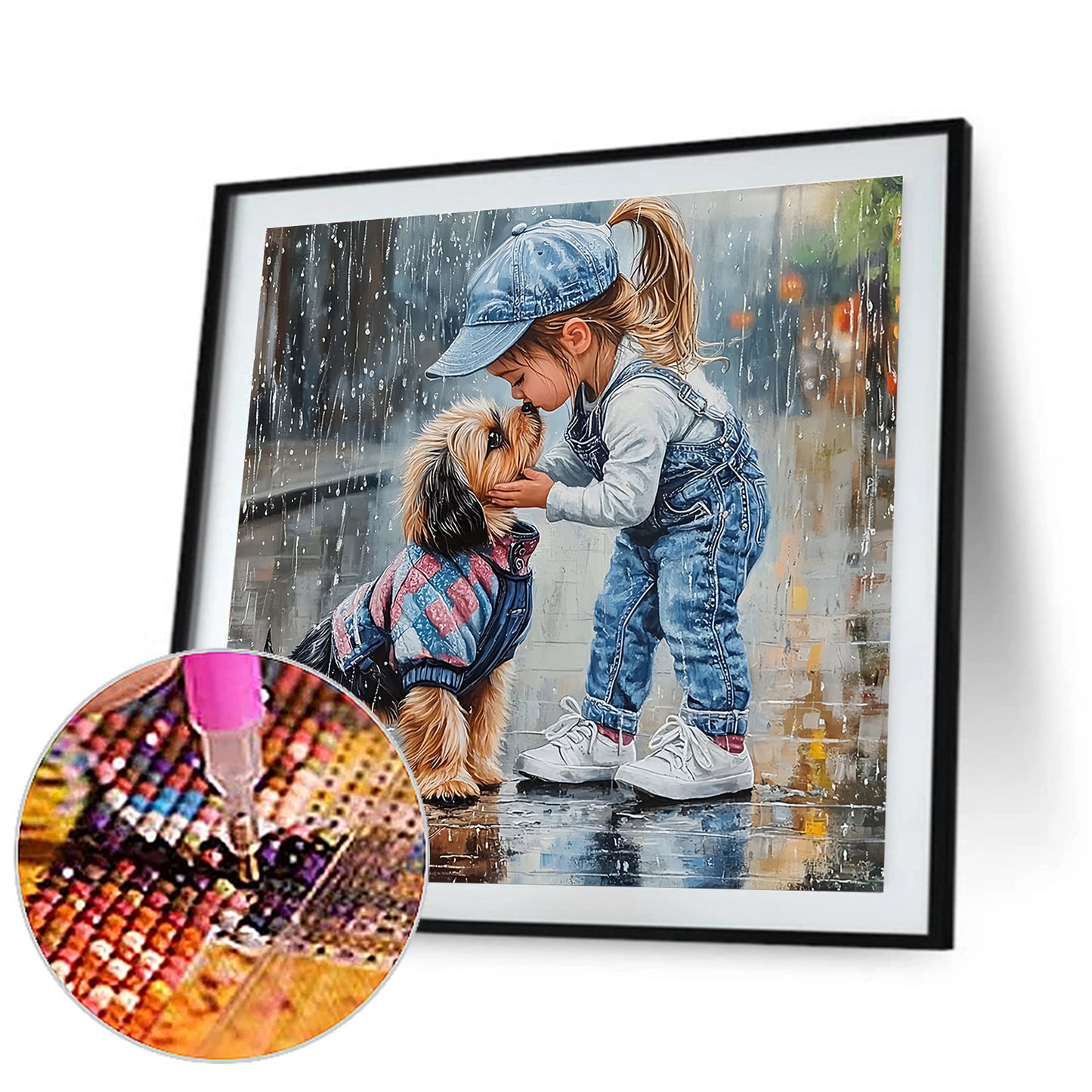 Little Girl With Cute Pets - Full Round Drill Diamond Painting 40*40CM