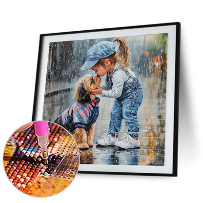 Little Girl With Cute Pets - Full Round Drill Diamond Painting 40*40CM