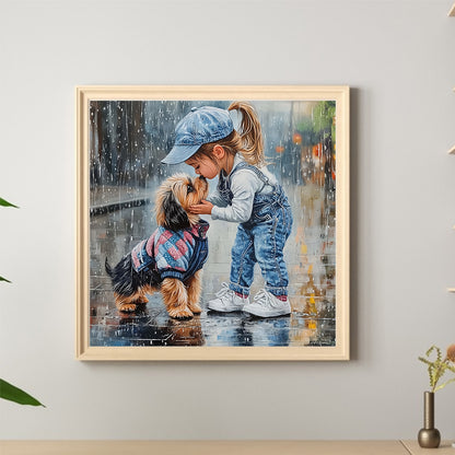 Little Girl With Cute Pets - Full Round Drill Diamond Painting 40*40CM