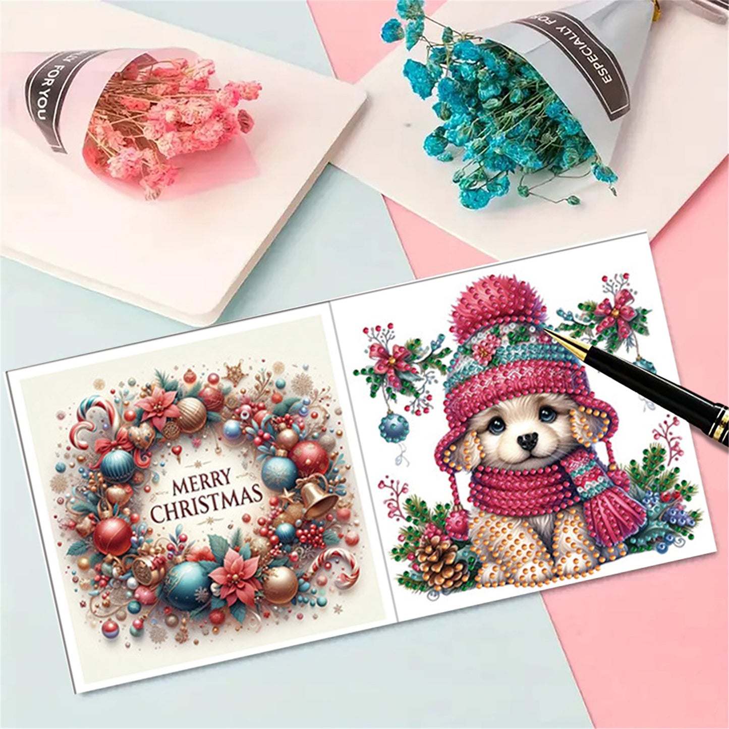 6pcs DIY Cat Dog Diamond Art Greeting Cards for Holiday Blessings Gifts