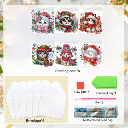 6pcs DIY Cat Dog Diamond Art Greeting Cards for Holiday Blessings Gifts