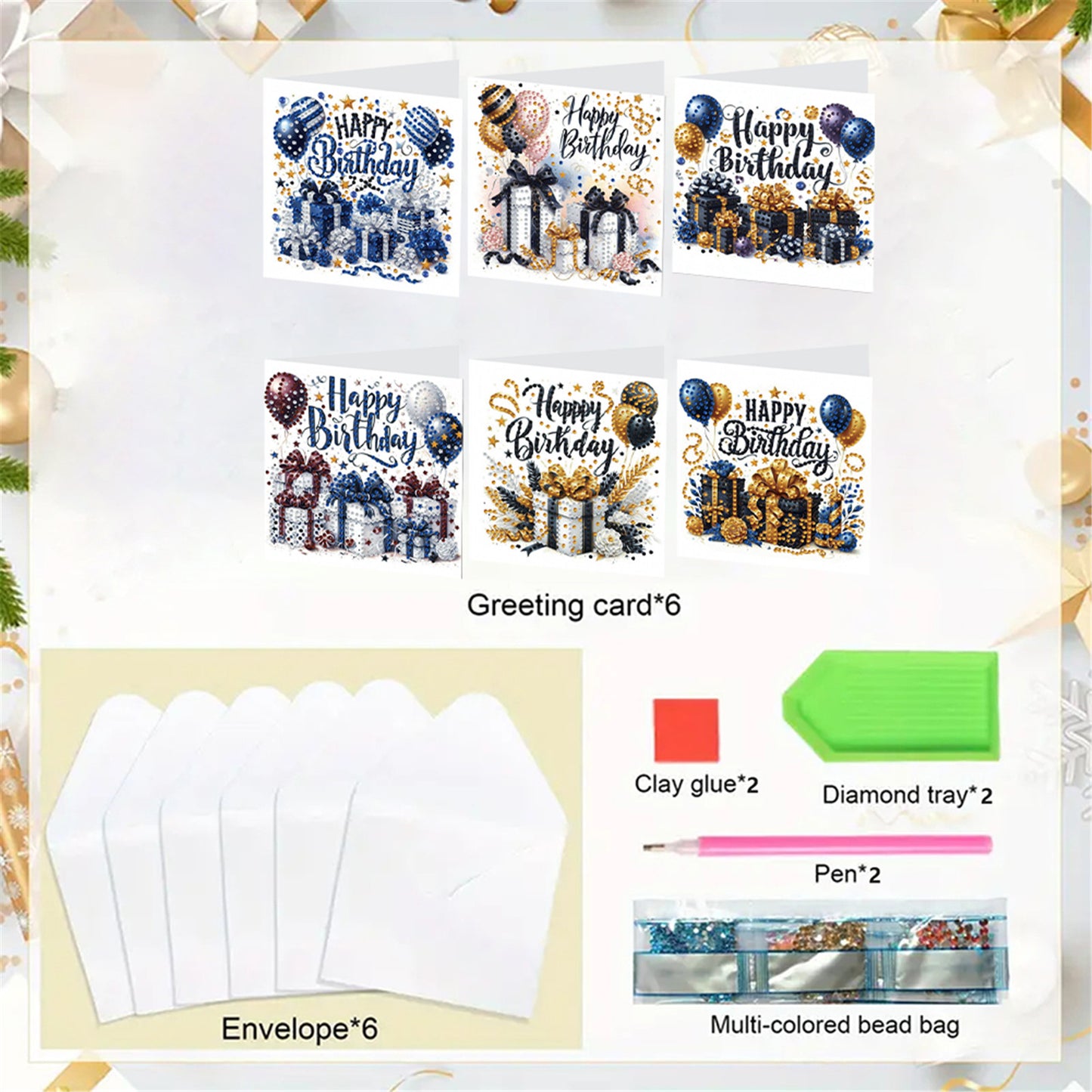 6pcs DIY Birthday Diamond Art Greeting Cards for Birthday Blessings Gifts