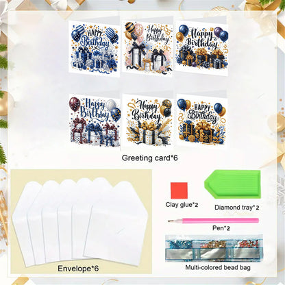 6pcs DIY Birthday Diamond Art Greeting Cards for Birthday Blessings Gifts