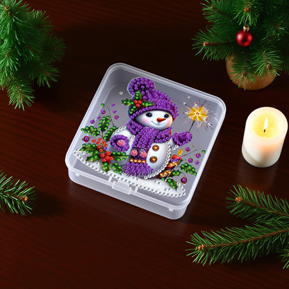 DIY Diamond Painting Storage Box Snowman Clear Plastic Case for Small Items