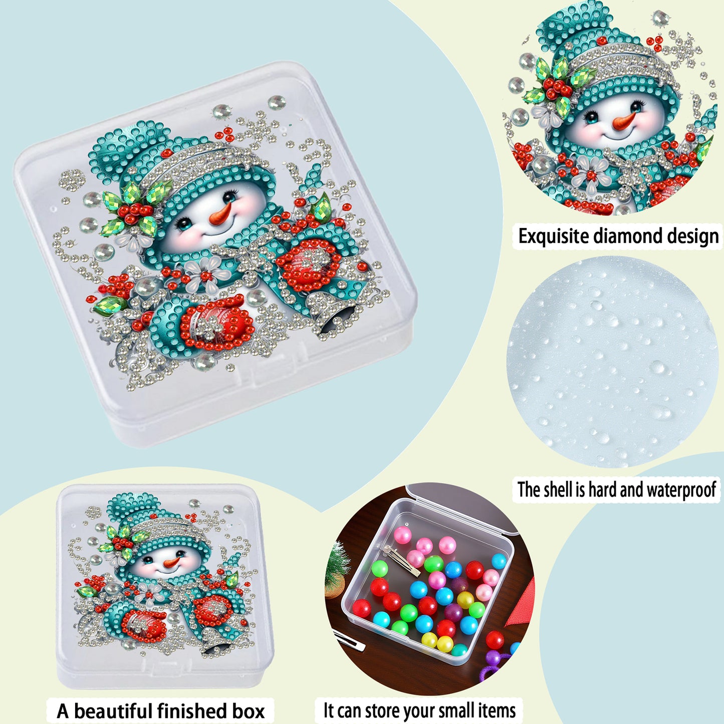 DIY Diamond Painting Storage Box Snowman Clear Plastic Case for Small Items