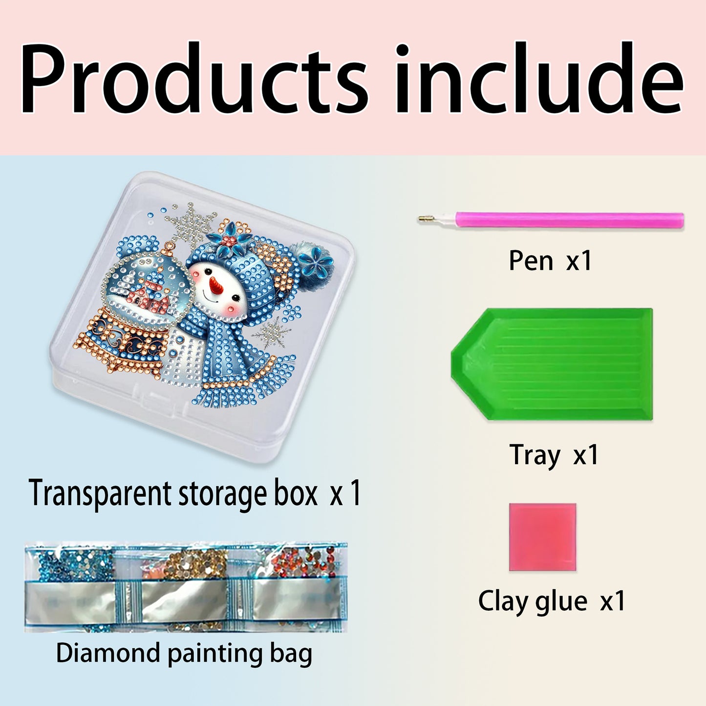 DIY Diamond Painting Storage Box Snowman Clear Plastic Case for Small Items