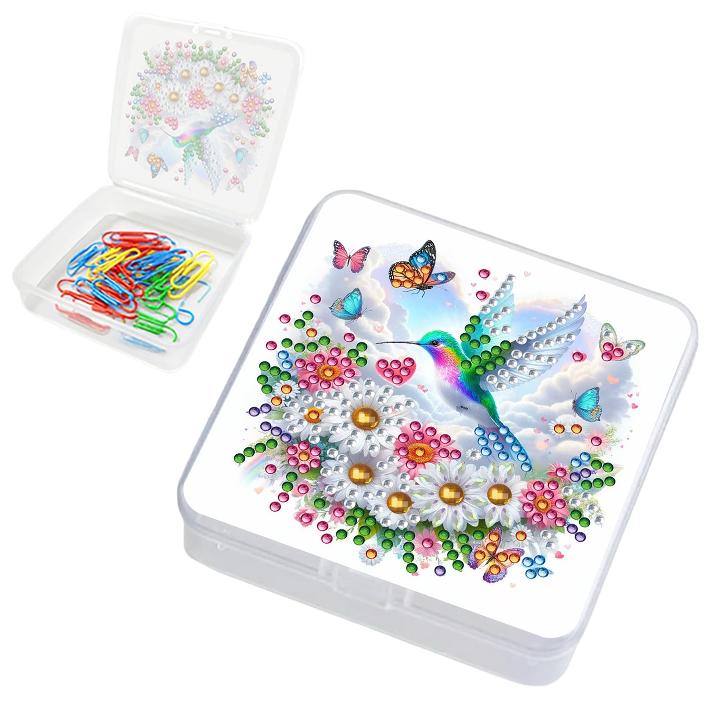 DIY Diamond Painting Storage Box Flower Bird Clear Plastic Case for Small Items