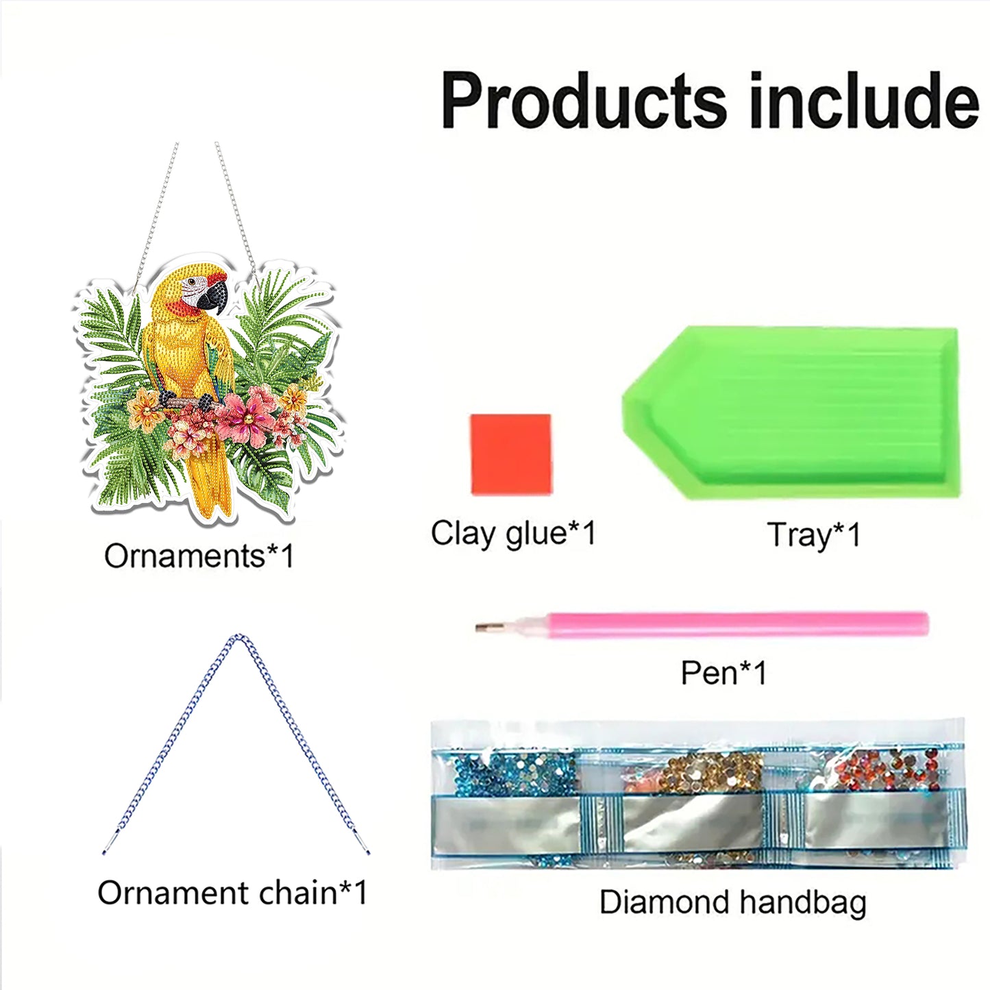 2D Flat DIY Hanging Diamond Art Kits DIY Home Decor Hanging Charm (Parrot)