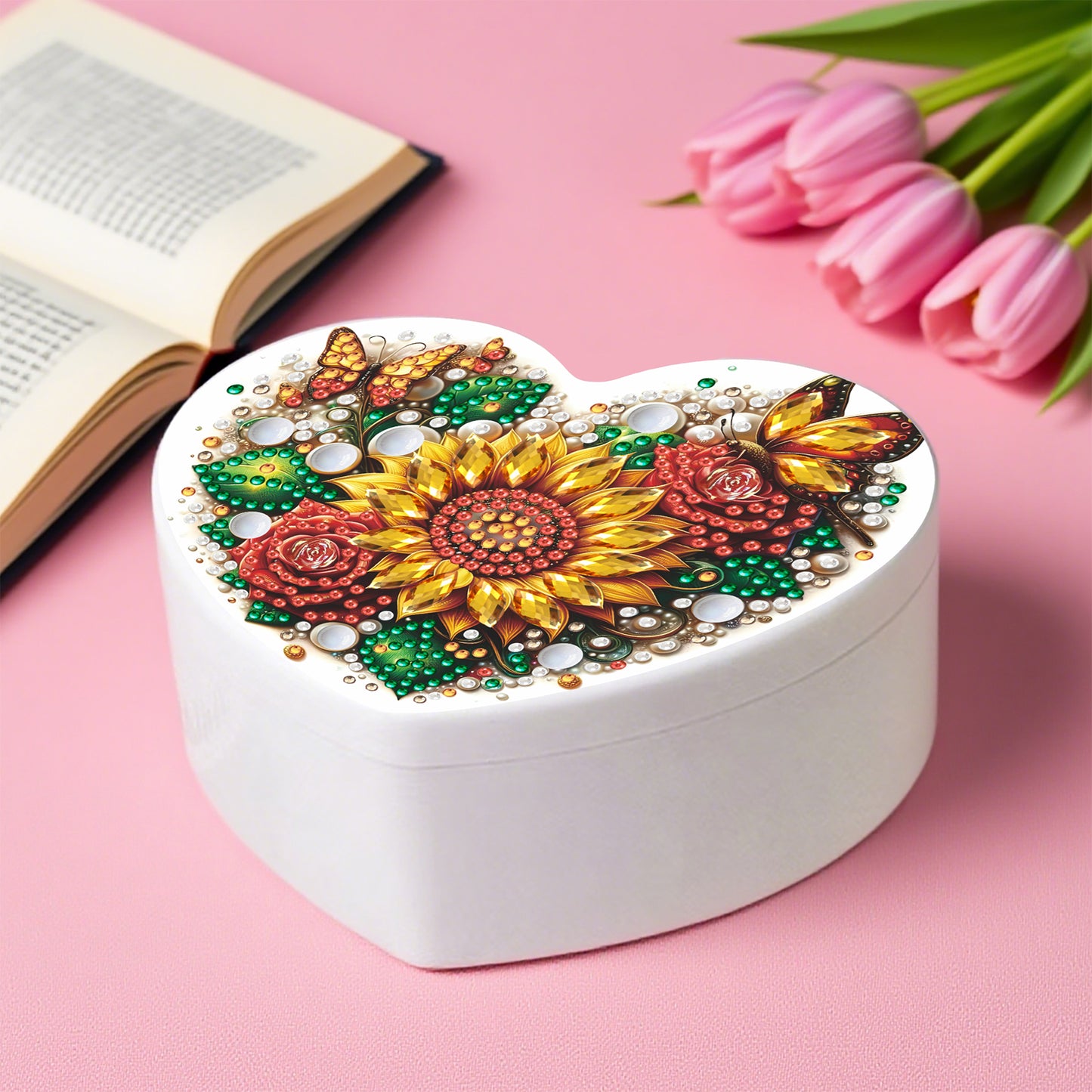 Sunflower DIY Diamond Painting Heart-Shaped Jewelry Box Decorative Storage Case