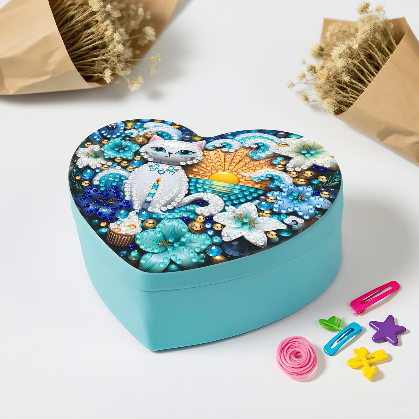 Cat DIY Diamond Painting Heart-Shaped Jewelry Box Decorative Storage Case