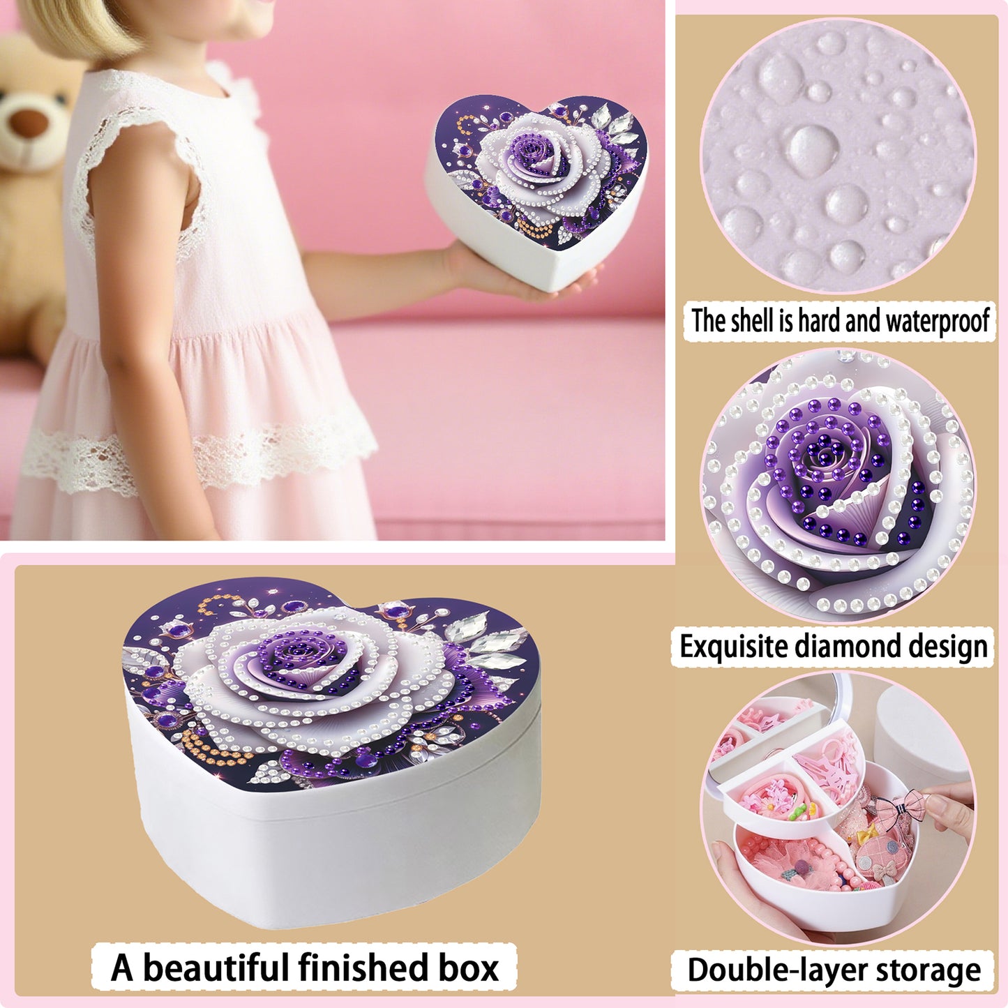 Rose DIY Diamond Painting Heart-Shaped Jewelry Box Decorative Storage Case