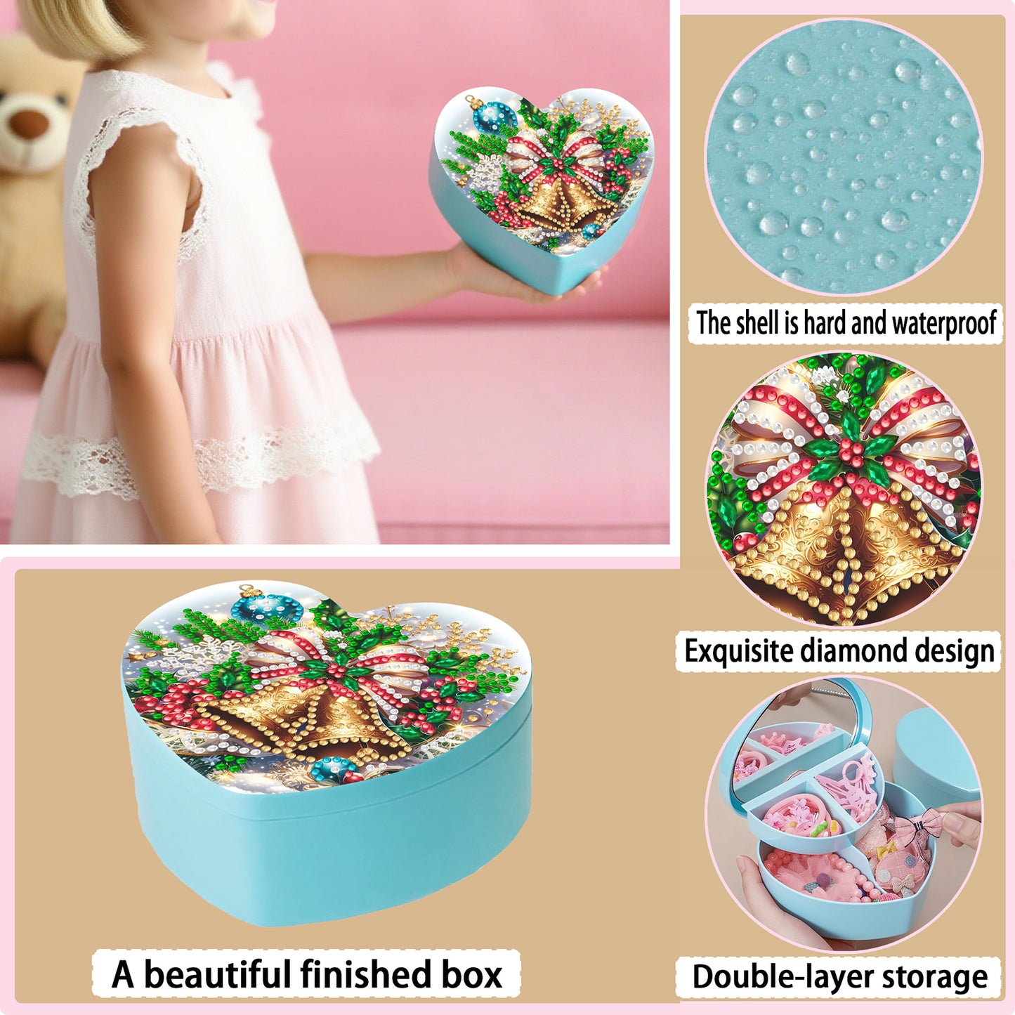 Bell DIY Diamond Painting Heart-Shaped Jewelry Box Decorative Storage Case