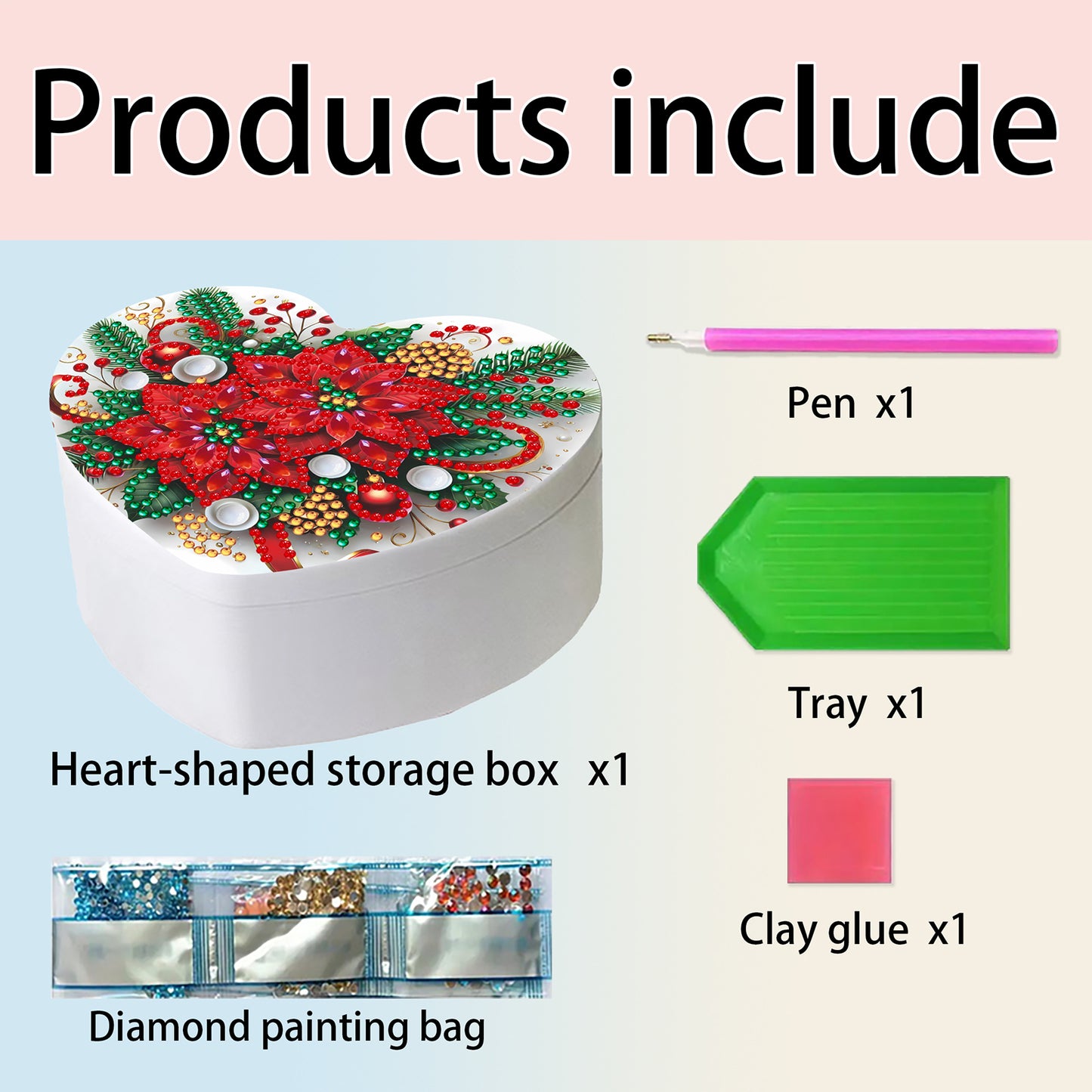 Flower DIY Diamond Painting Heart-Shaped Jewelry Box Decorative Storage Case