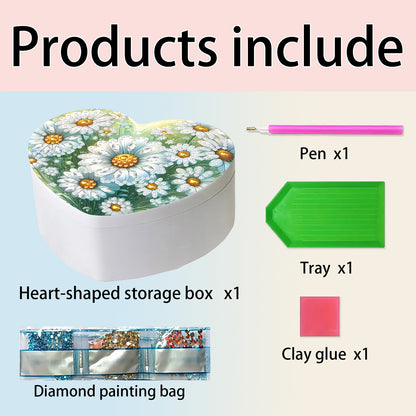 Daisy DIY Diamond Painting Heart-Shaped Jewelry Box Decorative Storage Case