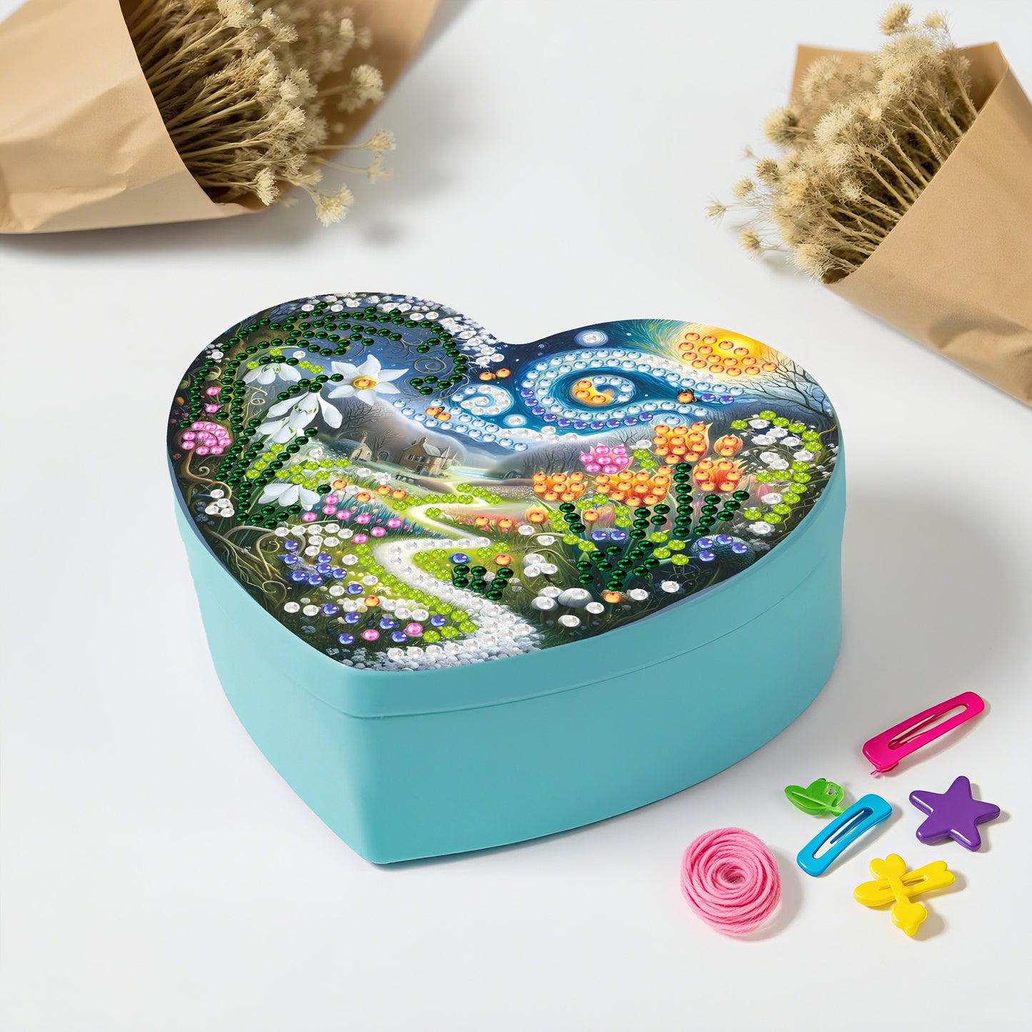 Landscape DIY Diamond Painting Heart-Shaped Jewelry Box Decorative Storage Case