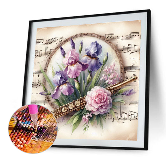 Musical Instruments And Flowers - Full Round Drill Diamond Painting 40*40CM
