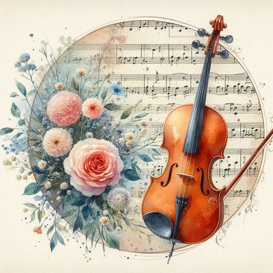 Violin And Flowers - Full Round Drill Diamond Painting 40*40CM