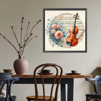 Violin And Flowers - Full Round Drill Diamond Painting 40*40CM