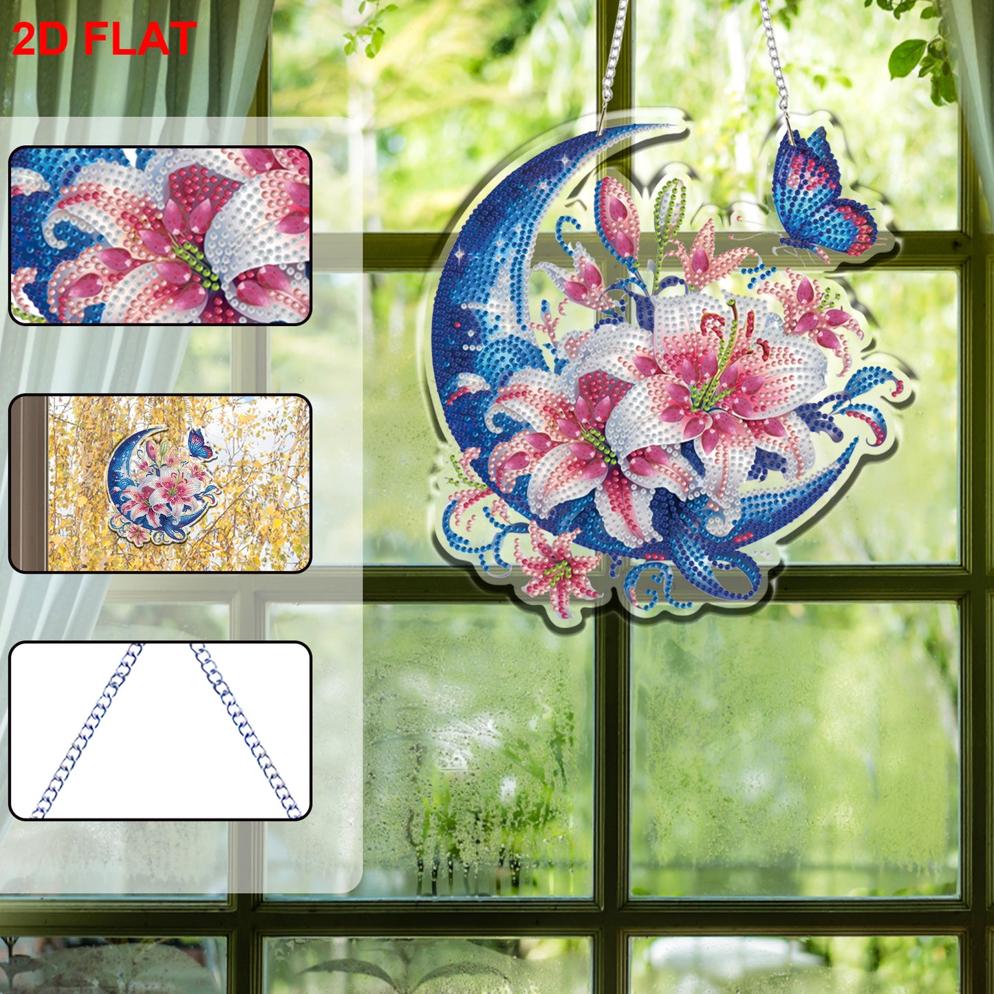 Moon Lilies 2D/Flat DIY Acrylic Special Shape Hanging Diamond Art Kit Wall Decor