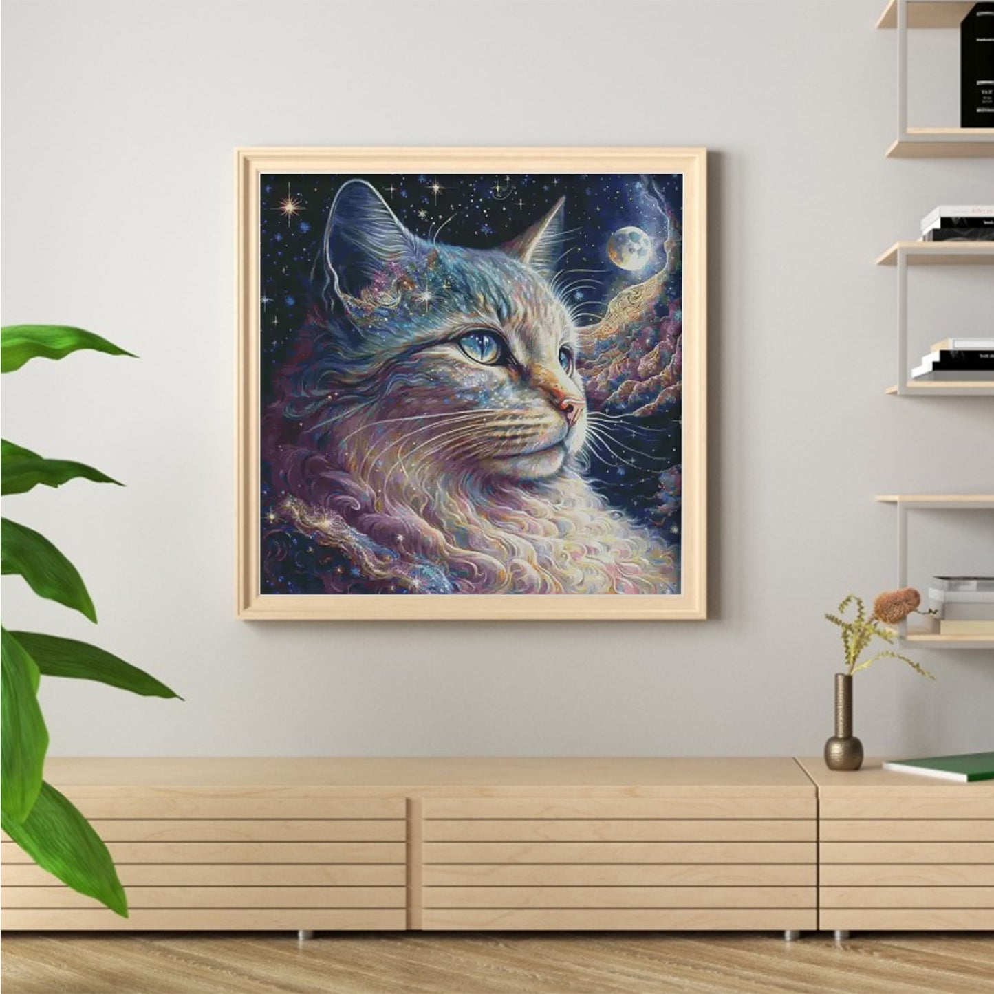 Dreamy Interstellar Cat - 14CT Stamped Cross Stitch 75*75CM (Egyptian cotton)(Fairy Brand)