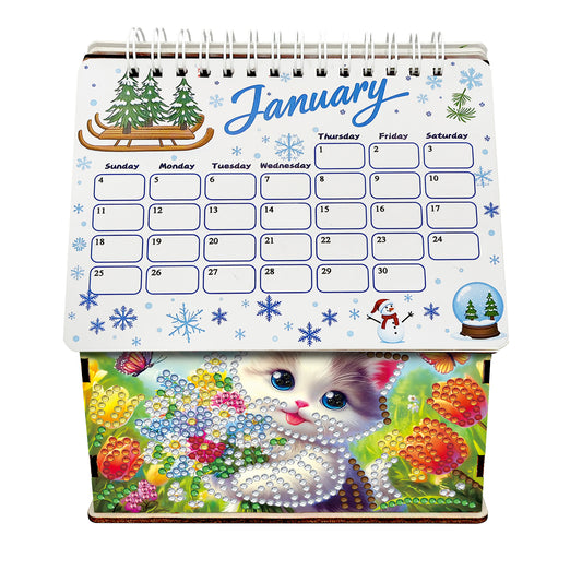 5D/DIY Calendar Crystal Painting Desk Calendars Kit Home Decorations (Cat)