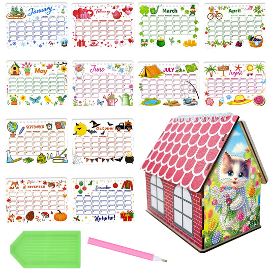 5D/DIY Calendar Crystal Painting Desk Calendars Kit Home Decorations (Cat)