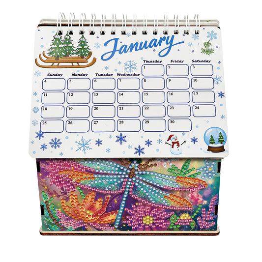 5D/DIY Calendar Crystal Painting Desk Calendars Kit Home Decoration (Dragonfly)