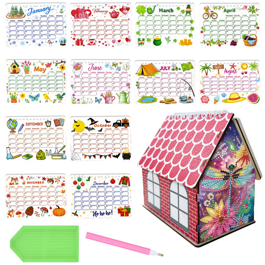 5D/DIY Calendar Crystal Painting Desk Calendars Kit Home Decoration (Dragonfly)