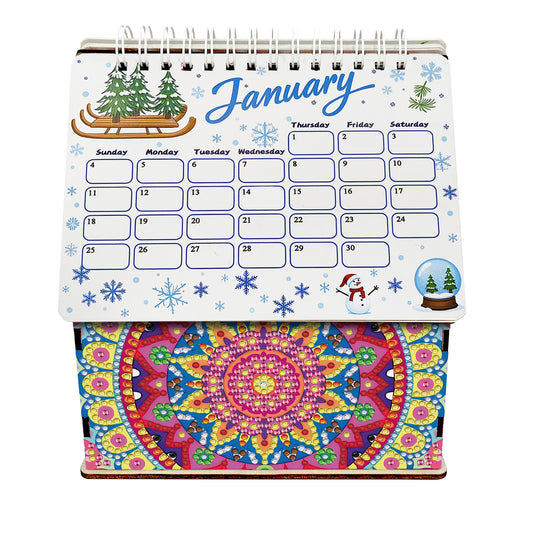 5D/DIY Calendar Crystal Painting Desk Calendars Kit Home Decorations (Mandala)